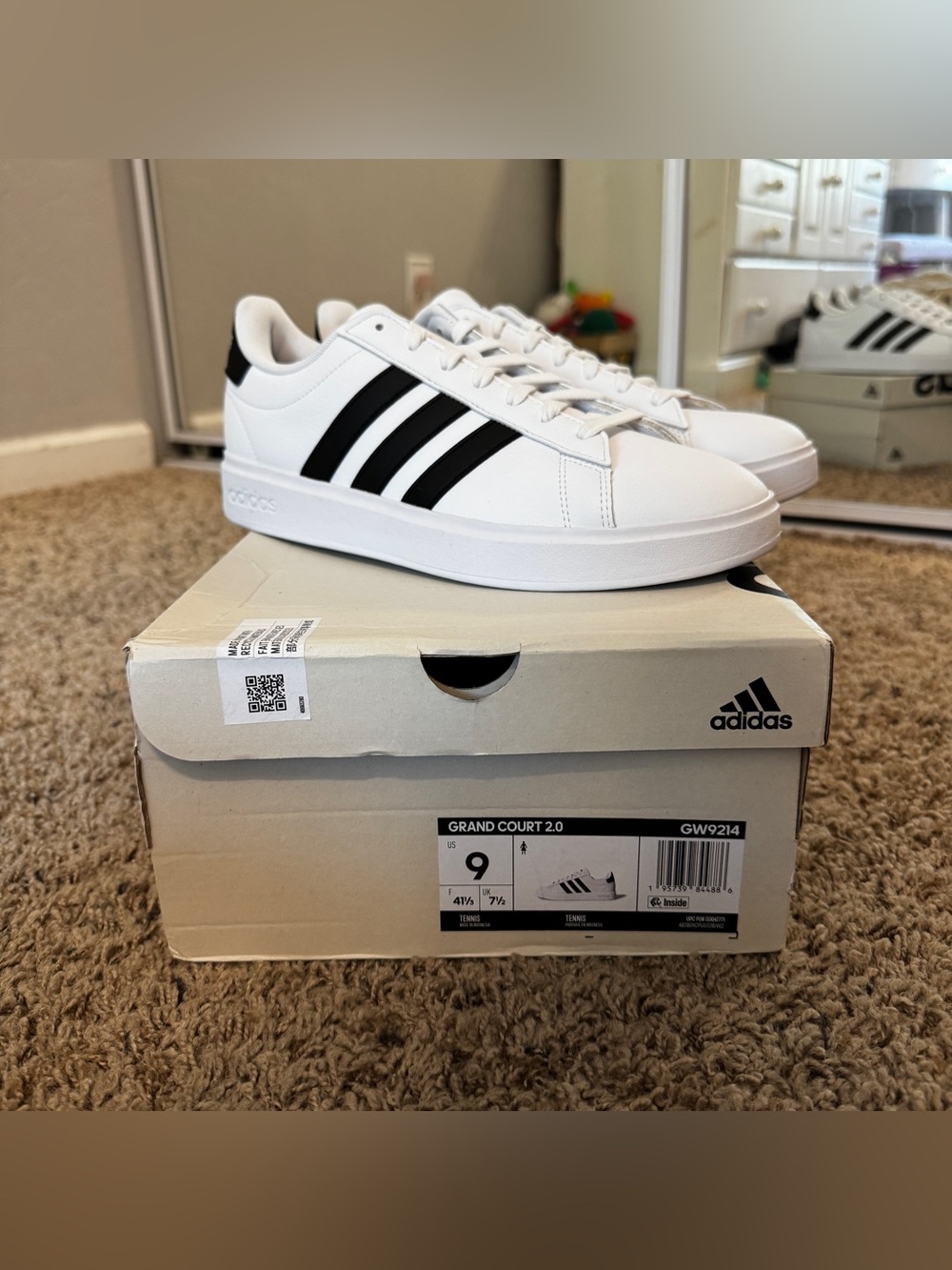 NEW Adidas Grand Court 2.0 White / Black Sneakers